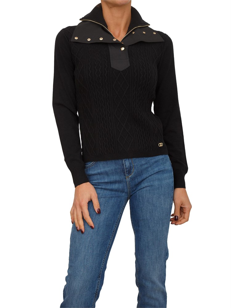 Maglia Liu Jo donna in misto viscosa nera con collo alto