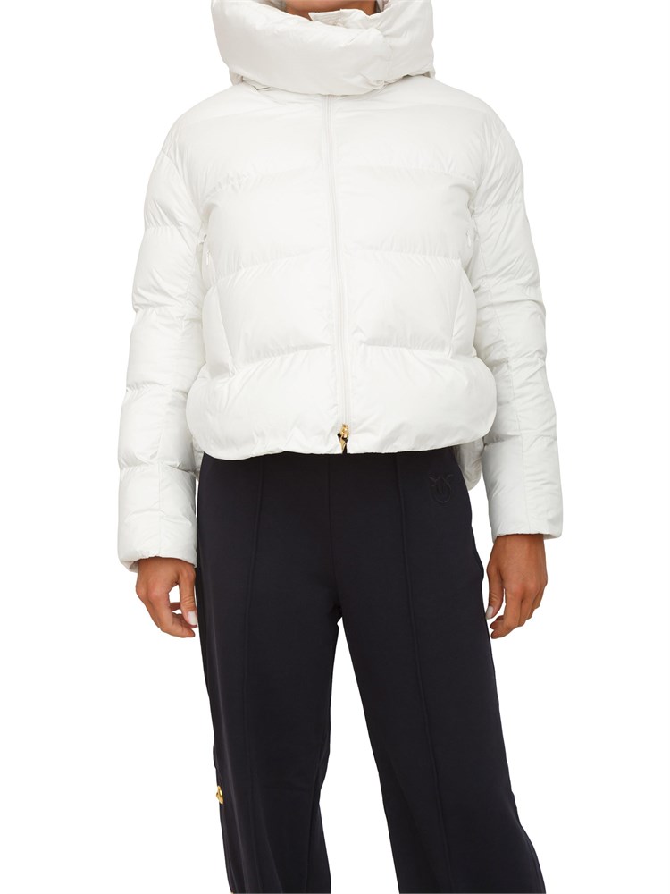 Piumino Pinko in tela tecnica bianca con cappuccio