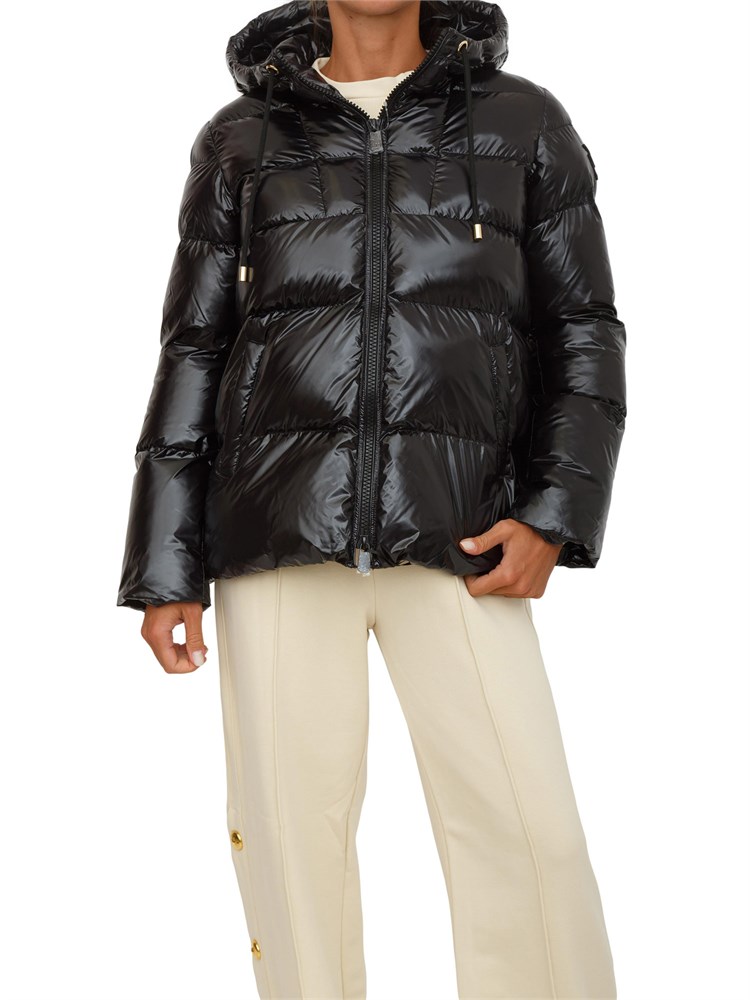 Piumino Pinko in crystal nylon lucido nero con cappuccio