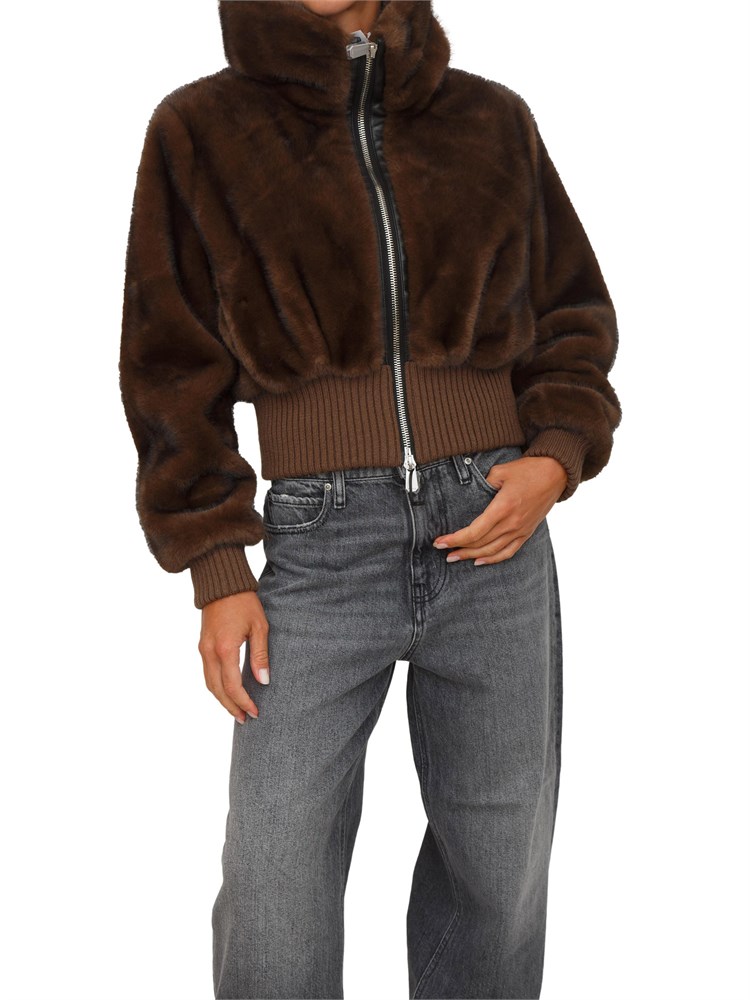 Bomber Pinko in tessuto effetto pelliccia marrone