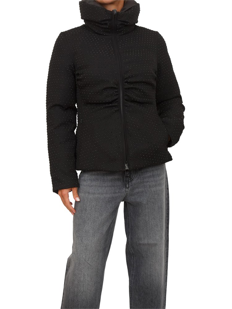 Piumino corto full strass Pinko in tessuto nero