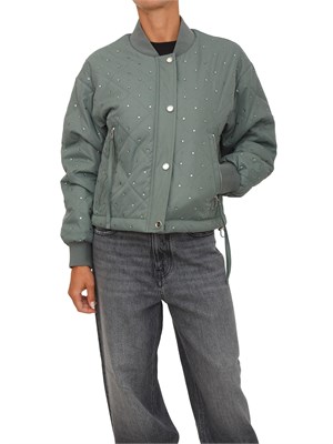 Bomber Pinko in tessuto verde con strass e borchie in DONNA