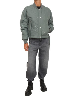 Bomber Pinko in tessuto verde con strass e borchie in DONNA