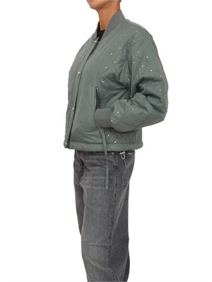 Bomber Pinko in tessuto verde con strass e borchie in DONNA