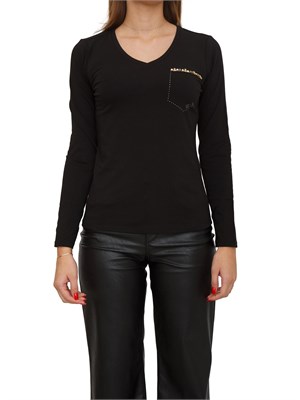 T-shirt Liu Jo donna in cotone nero con taschino strass in DONNA