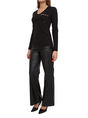 T-shirt Liu Jo donna in cotone nero con taschino strass in DONNA