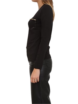T-shirt Liu Jo donna in cotone nero con taschino strass in DONNA