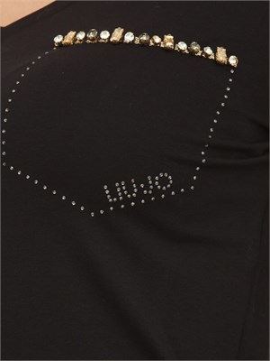 T-shirt Liu Jo donna in cotone nero con taschino strass in DONNA