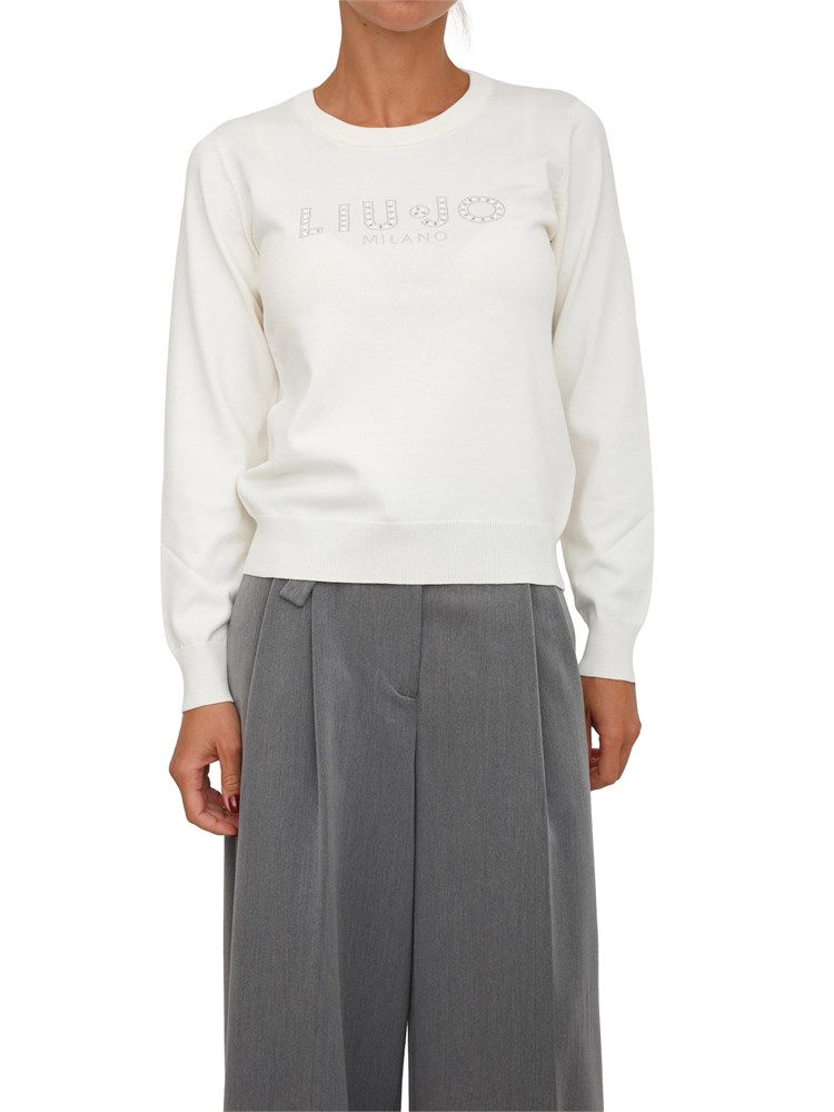 Maglia Liu Jo in misto viscosa avorio logo strass