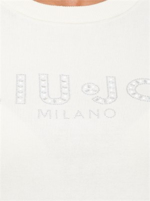 Maglia Liu Jo in misto viscosa avorio logo strass in DONNA