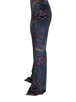 Pantaloni flare Etro donna in ciniglia blu con Paisley multicolor all over in DONNA
