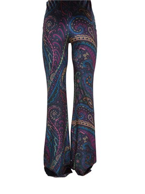 Pantaloni flare Etro donna in ciniglia blu con Paisley multicolor all over in DONNA