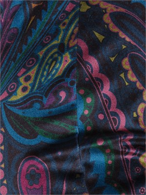 Pantaloni flare Etro donna in ciniglia blu con Paisley multicolor all over in DONNA
