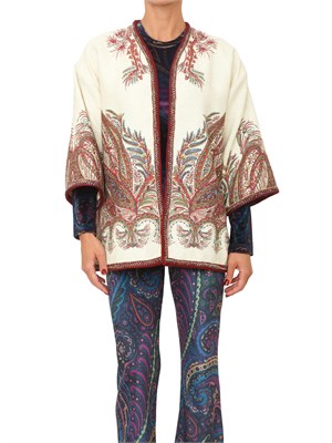 Poncho Etro donna in bouclÉ avorio motivo Paisley floreale in DONNA
