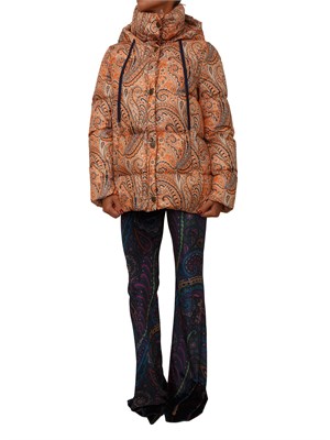 Piumino Etro donna in tessuto tecnico arancione con Paisley multicolor all over in DONNA