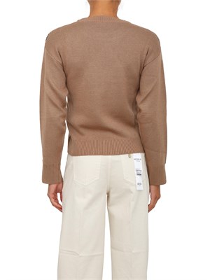 Maglia Liu Jo donna in lana beige con logo jacquard strass e borchie in DONNA