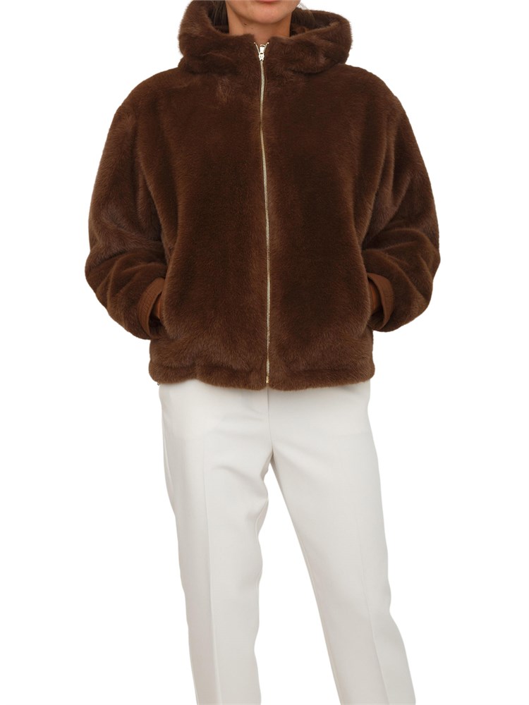 Pelliccia Topaz Emme Marella in tessuto effetto furry marrone