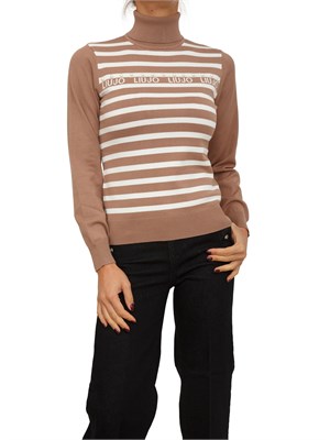Maglia collo alto Liu Jo donna in misto viscosa a righe bianco beige in DONNA