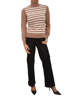 Maglia collo alto Liu Jo donna in misto viscosa a righe bianco beige in DONNA