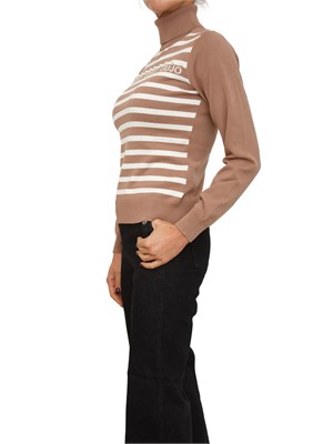 Maglia collo alto Liu Jo donna in misto viscosa a righe bianco beige in DONNA