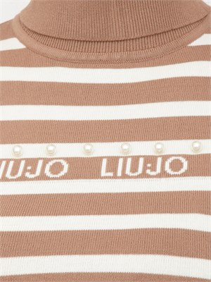 Maglia collo alto Liu Jo donna in misto viscosa a righe bianco beige in DONNA