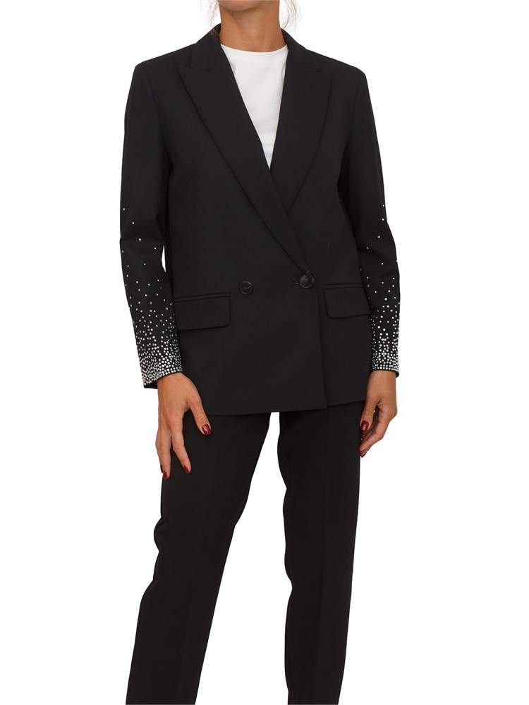 Giacca doppiopetto Marella cristalli su maniche in viscosa nera