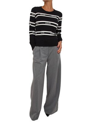 Maglia Liu Jo in misto viscosa nera motivo a righe e perle in DONNA