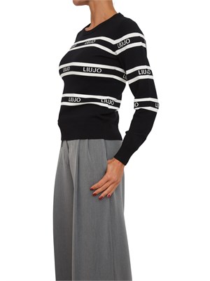 Maglia Liu Jo in misto viscosa nera motivo a righe e perle in DONNA