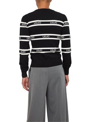 Maglia Liu Jo in misto viscosa nera motivo a righe e perle in DONNA