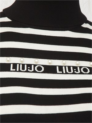 Maglia collo alto Liu Jo donna in misto viscosa a righe bianco nere in DONNA