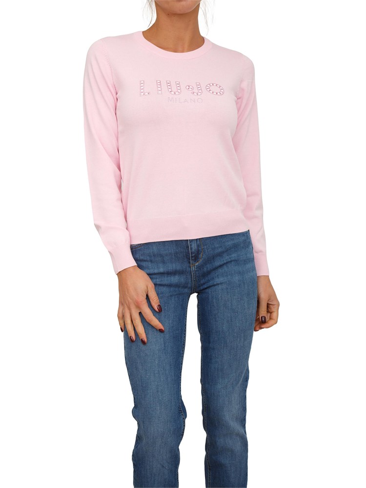 Maglia Liu Jo in misto viscosa rosa logo strass