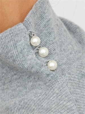 Maglia grigia Liu Jo donna in lana e cashmere con collo alto e perle in DONNA