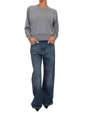 Maglia Pinko in lana merino grigia con logo a intarsio dÉvorÉ in DONNA