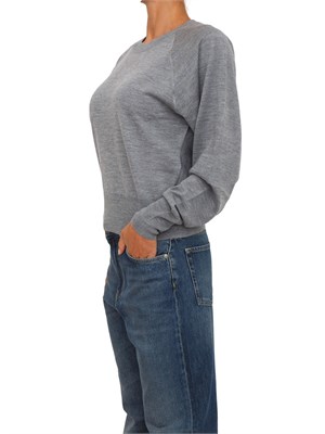 Maglia Pinko in lana merino grigia con logo a intarsio dÉvorÉ in DONNA