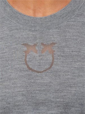 Maglia Pinko in lana merino grigia con logo a intarsio dÉvorÉ in DONNA