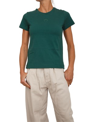 T-shirt Pinko in cotone verde con logo ricamato in DONNA