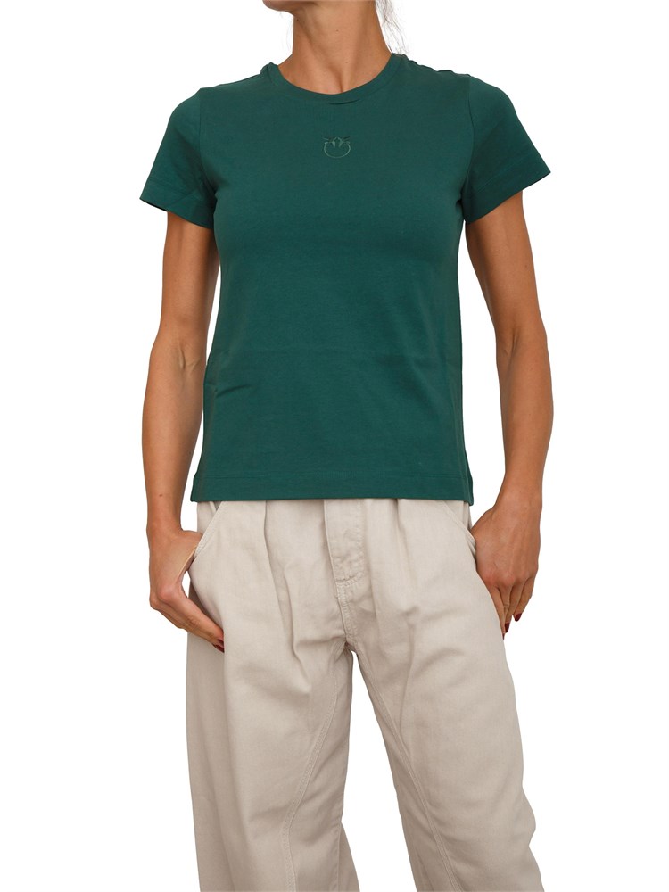 T-shirt Pinko in cotone verde con logo ricamato