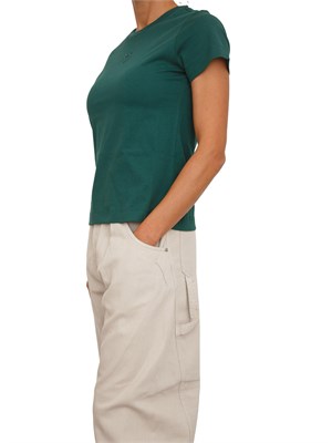 T-shirt Pinko in cotone verde con logo ricamato in DONNA