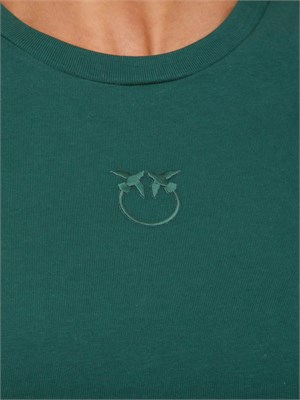 T-shirt Pinko in cotone verde con logo ricamato in DONNA