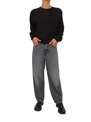 Maglia Pinko in lana merino nera con logo a intarsio dÉvorÉ in DONNA