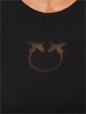 Maglia Pinko in lana merino nera con logo a intarsio dÉvorÉ in DONNA