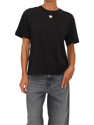 T-shirt ricamo cuore Pinko in cotone nero in DONNA