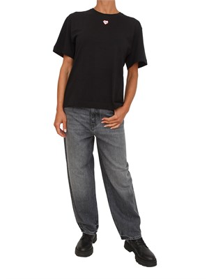 T-shirt ricamo cuore Pinko in cotone nero in DONNA