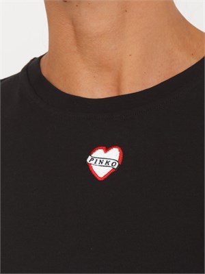 T-shirt ricamo cuore Pinko in cotone nero in DONNA