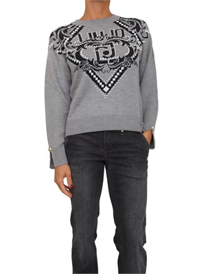 Maglia Liu Jo donna in lana grigia con logo jacquard strass e borchie in DONNA