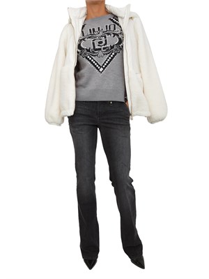 Maglia Liu Jo donna in lana grigia con logo jacquard strass e borchie in DONNA