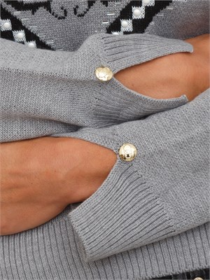 Maglia Liu Jo donna in lana grigia con logo jacquard strass e borchie in DONNA