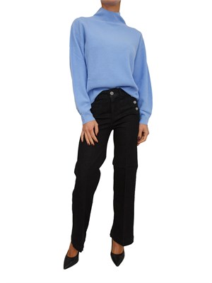 Maglia azzurra Liu Jo donna in lana e cashmere con collo alto e perle in DONNA