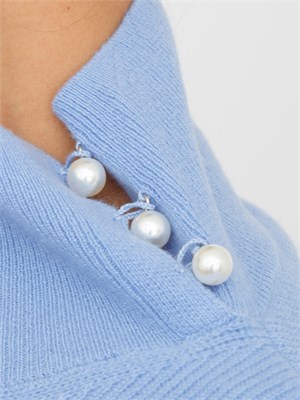 Maglia azzurra Liu Jo donna in lana e cashmere con collo alto e perle in DONNA