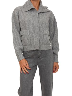 Cardigan Liu Jo donna in misto lana grigia a coste con spilla removibile in DONNA